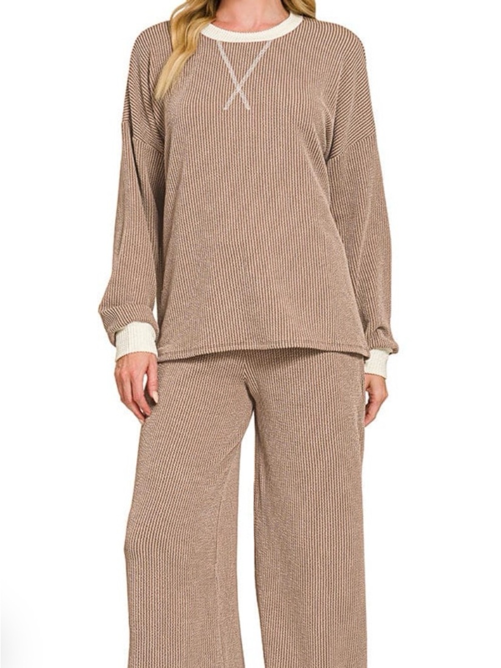 Zenana Raised Rib Set in Brown